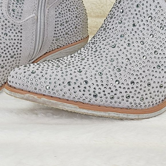Wild Ones Glamour Cowboy Rhinestone Cowgirl Boots Tuck Zipper Plus Silver Gray - Picture 11 of 13